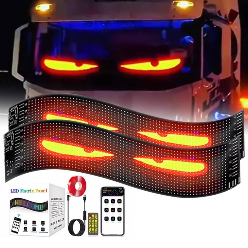 Ctopkatuo 2x 35 * 10cm Lkw Devil's Eye Lampe LED-Bildschirm Auto-Augenlicht Lkw dynamisches Licht,Devil Eyes Licht für Auto und LKW,dynamische LED-Augen-Lichtschilder für Auto von Ctopkatuo