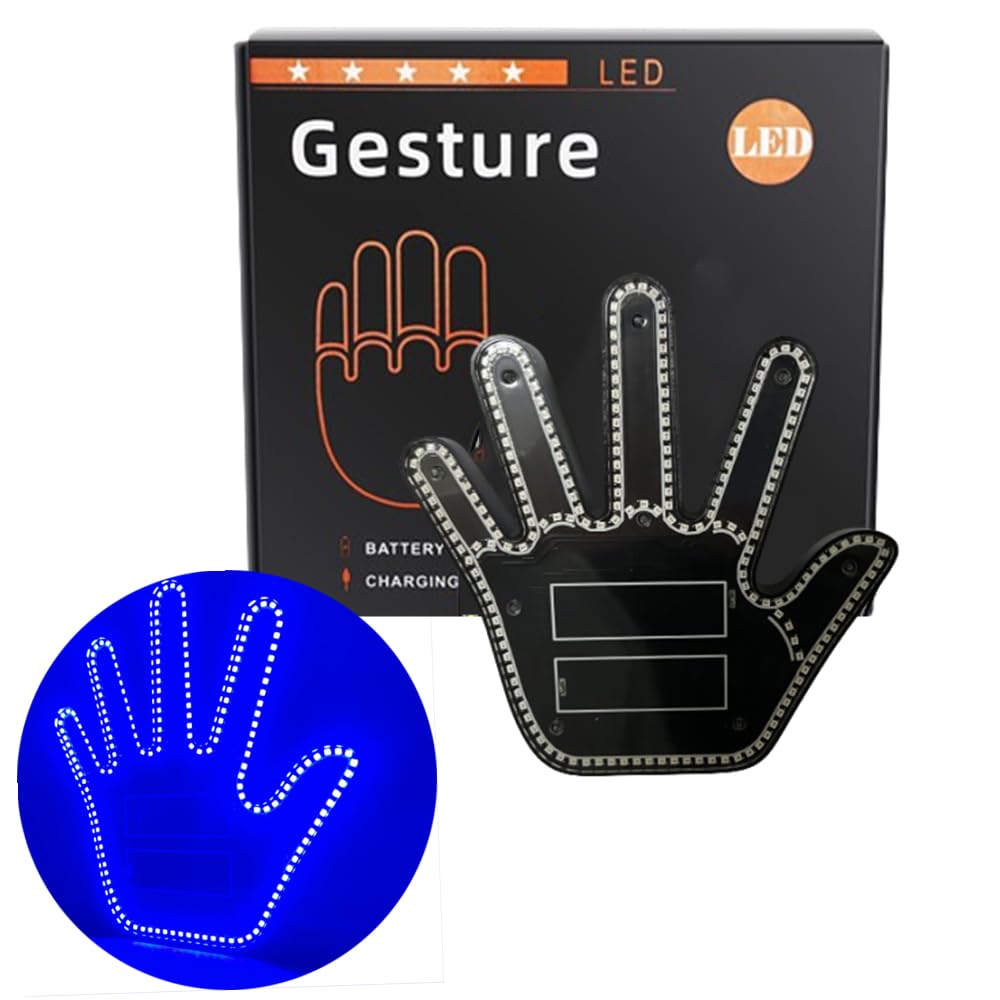 Ctopkatuo Gesture Led Auto, mittelfinger Auto LED Hand Dekorationauto, Auto Geschenke für männer, Ferngesteuerte Gesture led schilder Auto Deko (blau) von Ctopkatuo