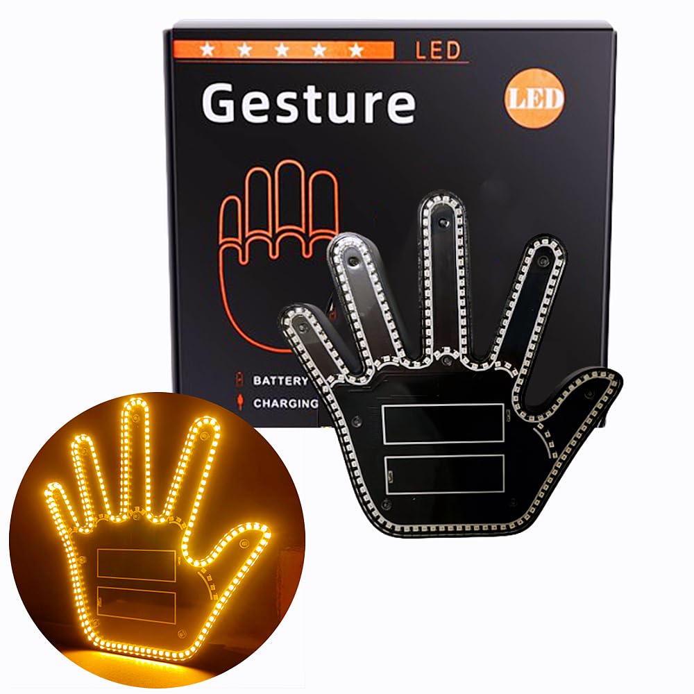 Ctopkatuo Gesture Led Auto, mittelfinger Auto LED Hand Dekorationauto, Auto Geschenke für männer, Ferngesteuerte Gesture led schilder Auto Deko (gelb) von Ctopkatuo