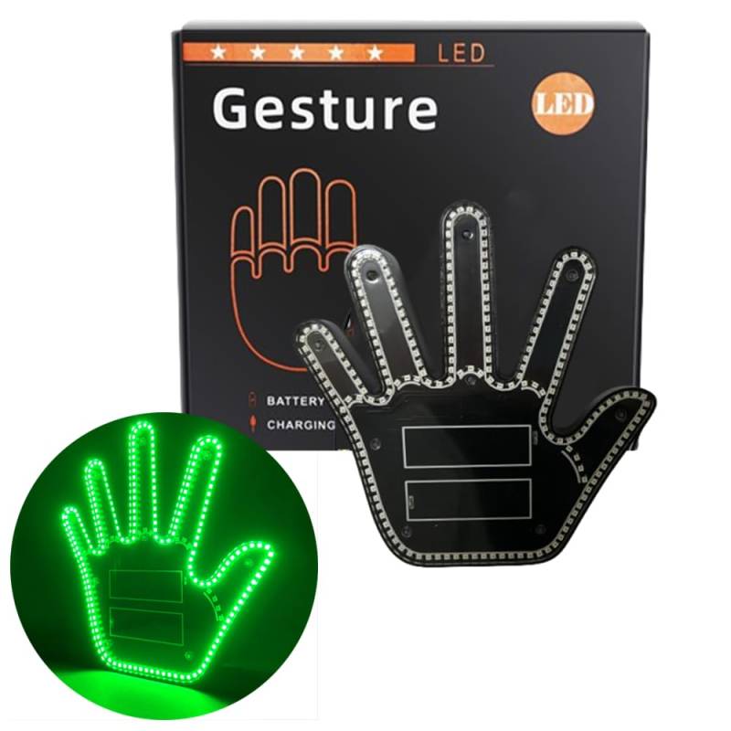 Ctopkatuo Gesture Led Auto, mittelfinger Auto LED Hand Dekorationauto, Auto Geschenke für männer, Ferngesteuerte Gesture led schilder Auto Deko (grün) von Ctopkatuo