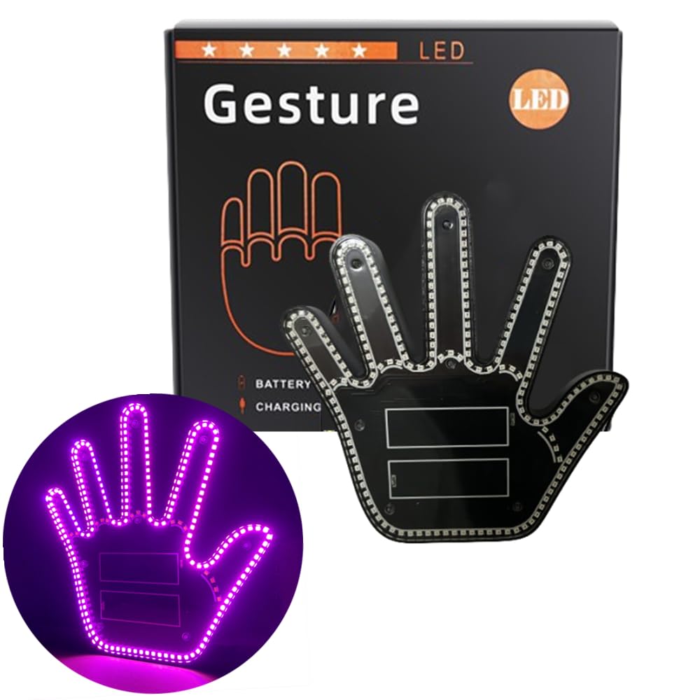 Ctopkatuo Gesture Led Auto, mittelfinger Auto LED Hand Dekorationauto, Auto Geschenke für männer, Ferngesteuerte Gesture led schilder Auto Deko (lila) von Ctopkatuo