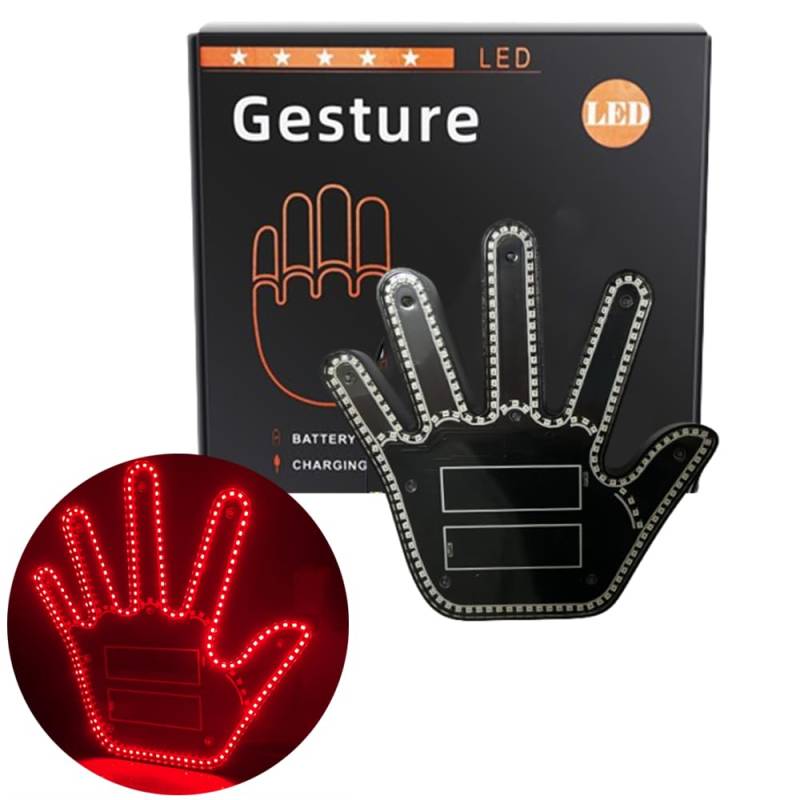 Ctopkatuo Gesture Led Auto, mittelfinger Auto LED Hand Dekorationauto, Auto Geschenke für männer, Ferngesteuerte Gesture led schilder Auto Deko (rot) von Ctopkatuo