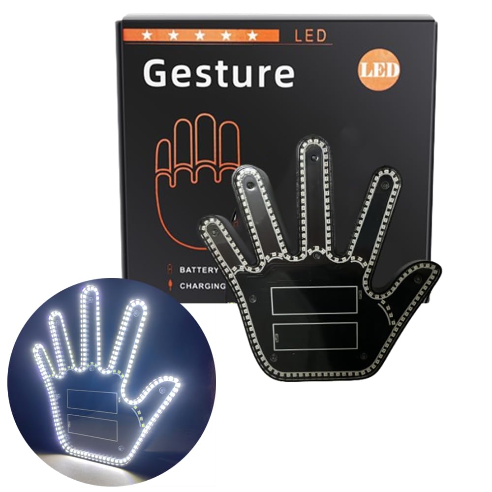 Ctopkatuo Gesture Led Auto, mittelfinger Auto LED Hand Dekorationauto, Auto Geschenke für männer, Ferngesteuerte Gesture led schilder Auto Deko (weiß) von Ctopkatuo