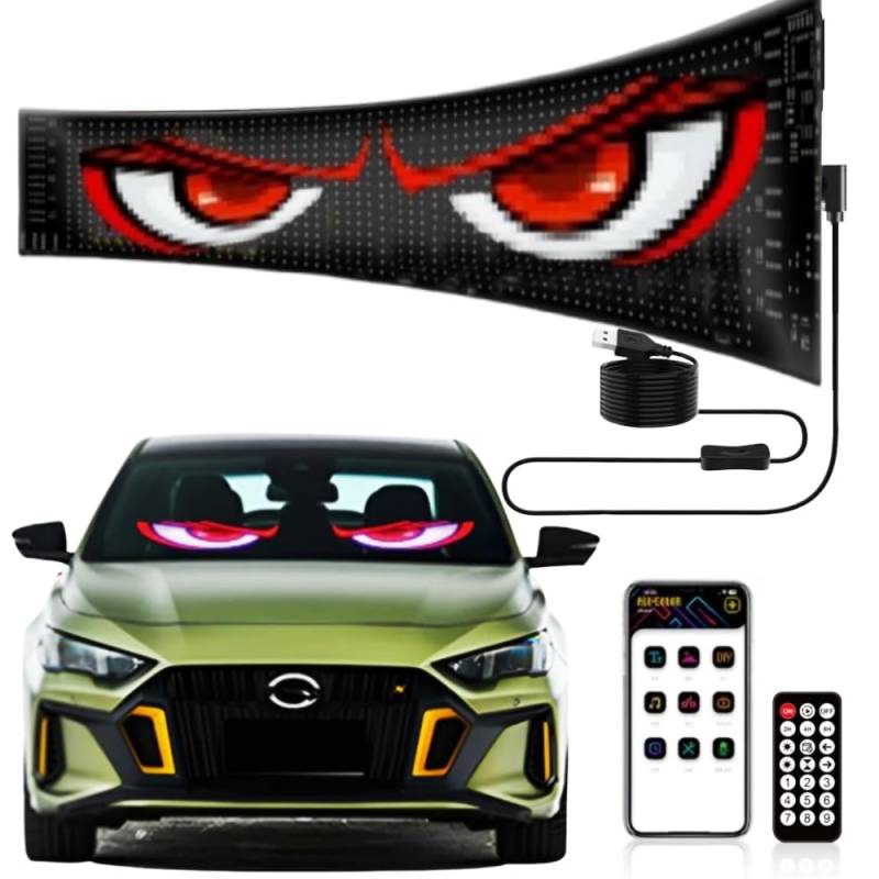 Ctopkatuo LED Augen Für Auto und lkw, Flex LED Schild Anzeige Augen Laufschrift Programmierbar, Weicher LED Panel Auto Bunte Teufelsaugen Für Autofenster von Ctopkatuo