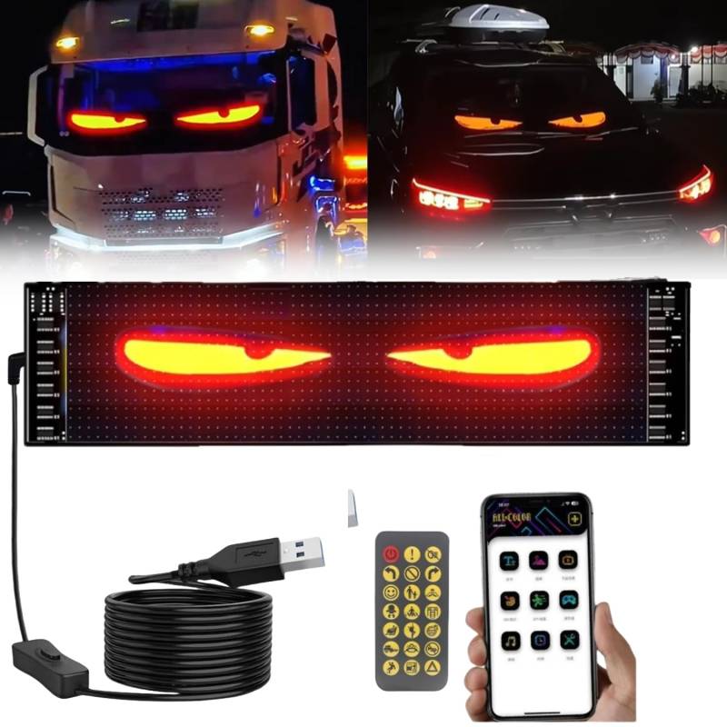 Ctopkatuo Teufelaugen-Licht Für Autos, Flexibles LED-Display-Panel Für Autoscheiben, Dynamische Große Augenlichter Für Die Windschutzscheibe Mit APP-Steuerung Und Fernbedienung. von Ctopkatuo