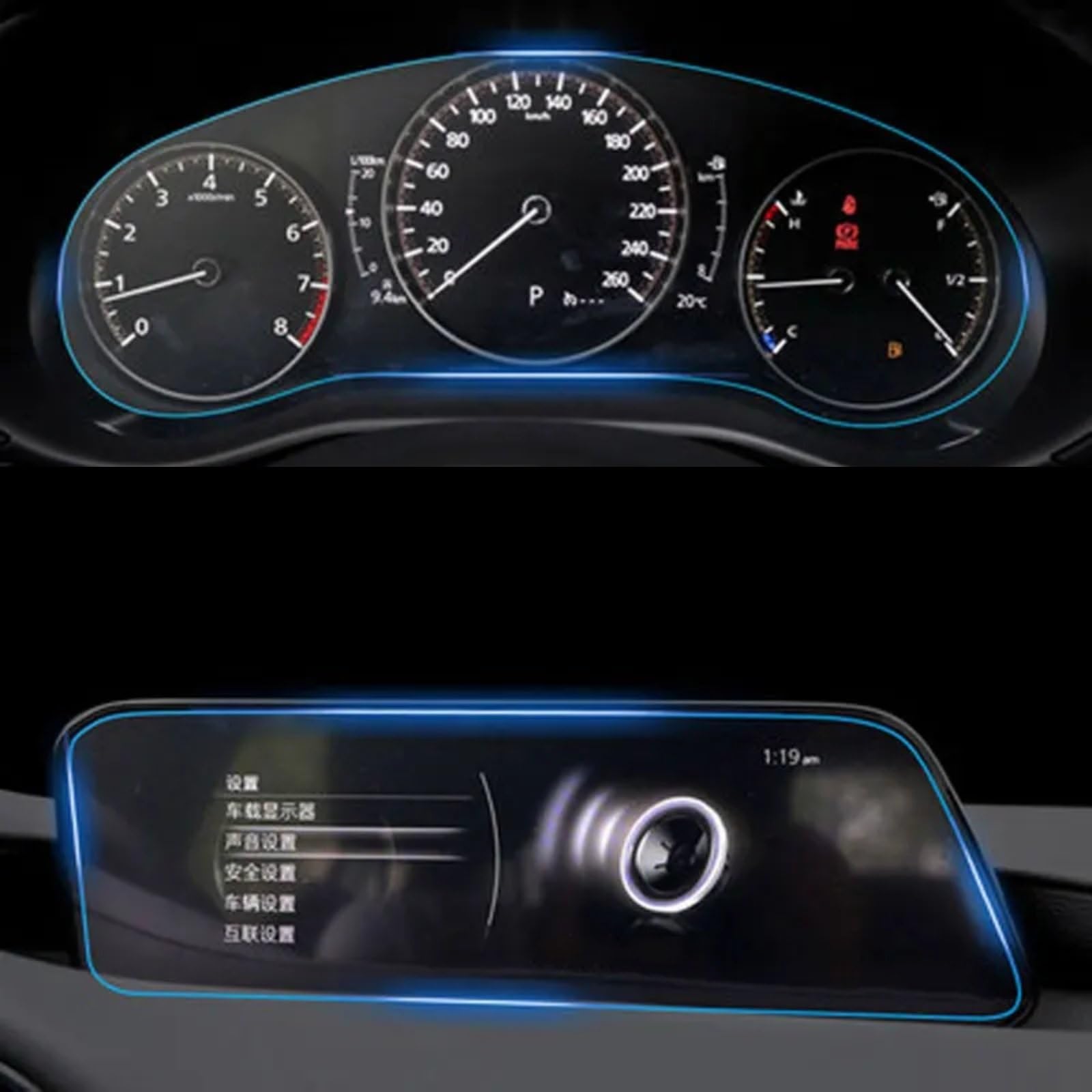 Cttabkl Auto Navigation Schutzfolie Kompatibel Mit Mazda 3 2019 2020 2021 8,8-Zoll-Displayschutzfolie Für Die Autonavigation PET-Displayschutzfolie Für Die Instrumententafel von Cttabkl