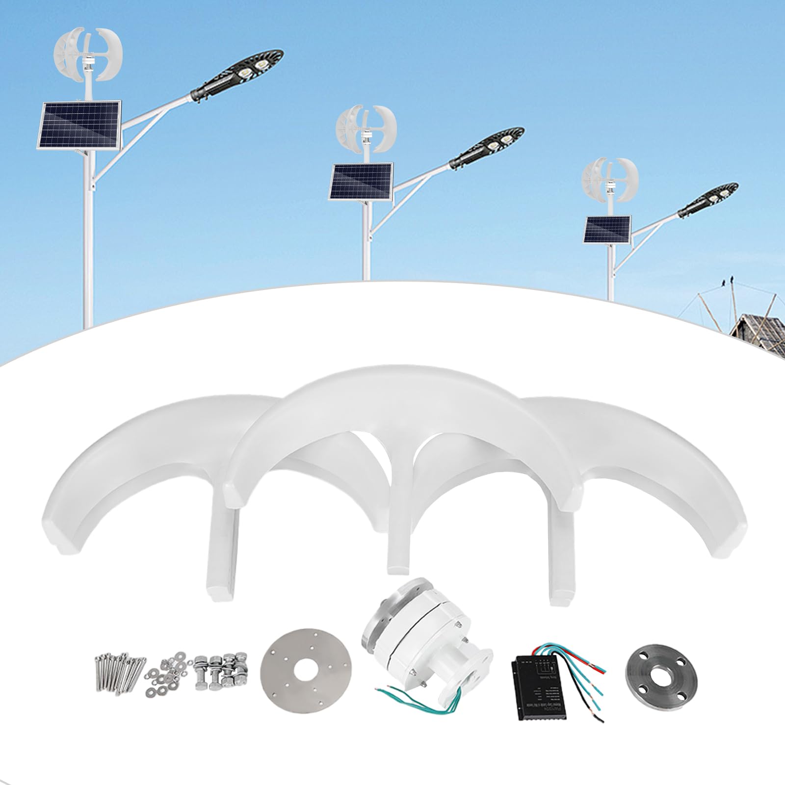 CuCummoo Windkraftanlage, Lantern Wind Turbine Generator mit Controller Windgenerator 5 Blades 600W 24V Weiß Laterne Elektromagnetisch Steuersystem für Wind- und Solarstraßenlampen von CuCummoo