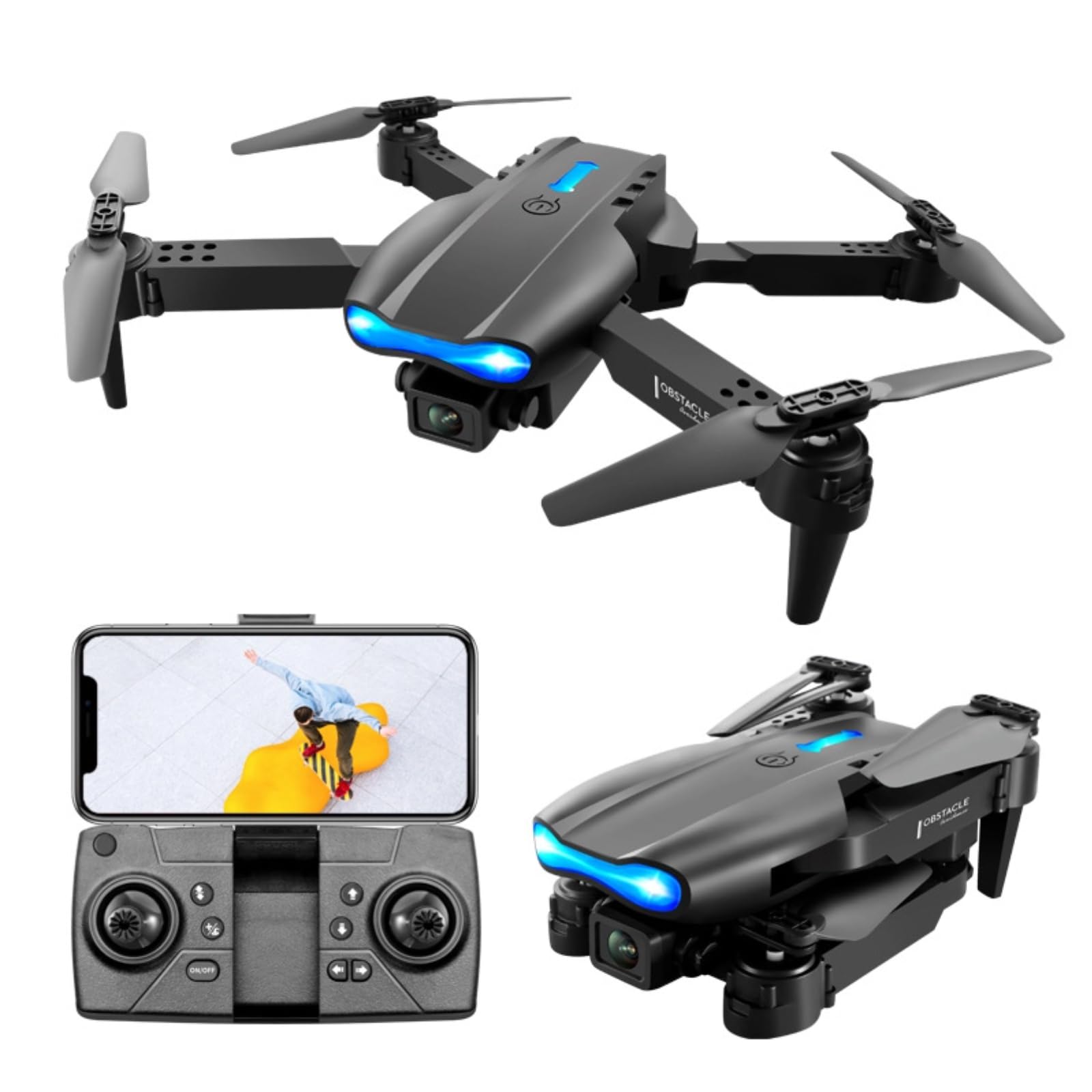 Faltbare -RC-Drohne, Hindernisvermeidung, Quadrocopter, HD-Dual-Kamera, 4k-Luftaufnahmen, RC-Flugzeuge, Unterstützende WLAN-App, Geschenke für Kinder und Erwachsene von Cuifati