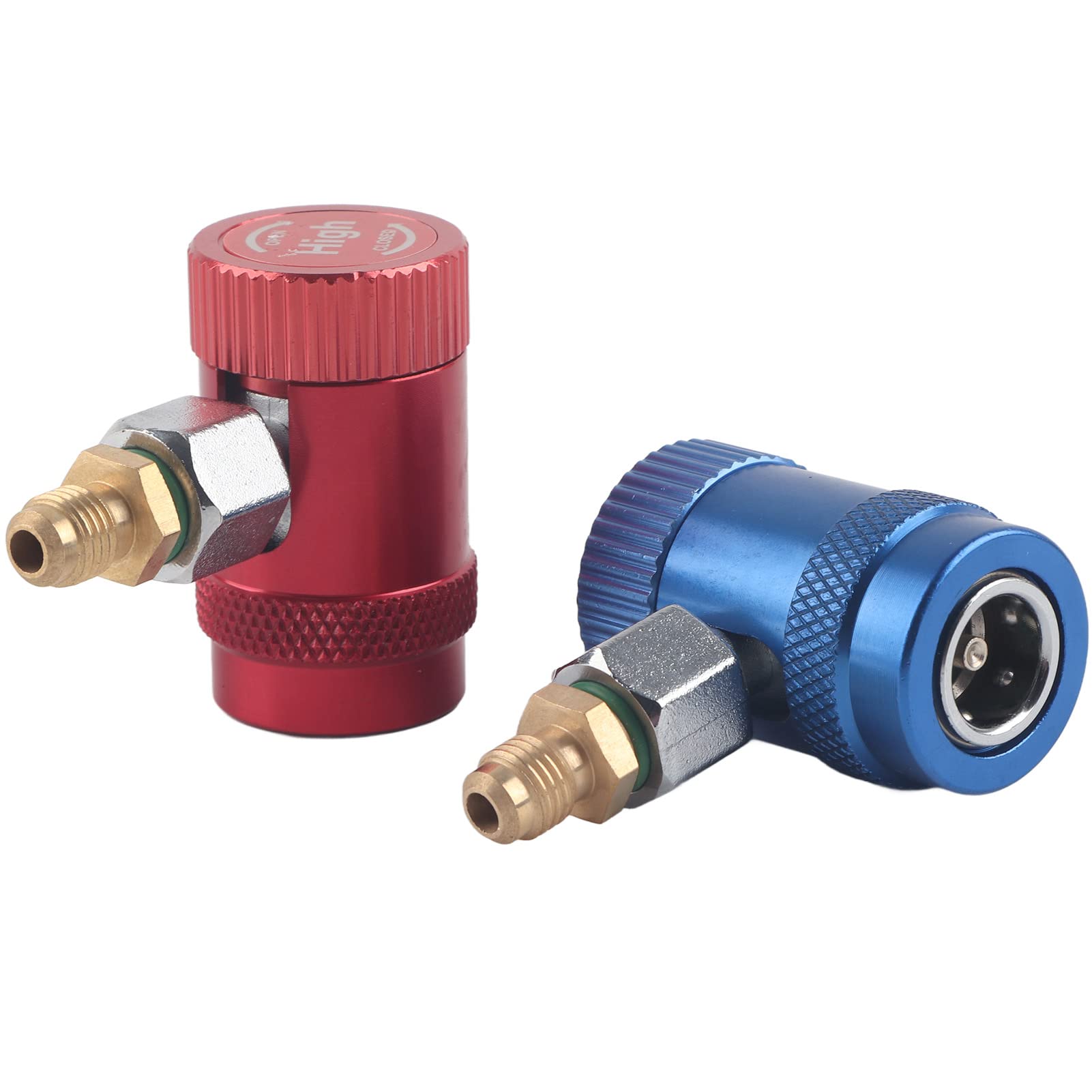 Culnflun Schnellkupplungen, professionelle Messing-Schnellkupplungen, Klimaanlagen-Adapter-Set für R1234yf-Kältemittel, Blau, Rot, 90° 1/4 Zoll Dual-Adapter von Culnflun