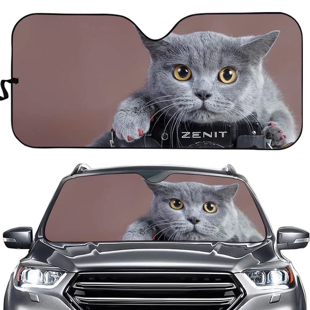 Cumagical Niedliche Katze faltbare Frontscheibe Sonnenschutz Auto Frontscheibe Sonnenblende Personalisiertes Tierdesign Automobil-Innenraum, blockiert Sonnenlicht und Wärme von Cumagical