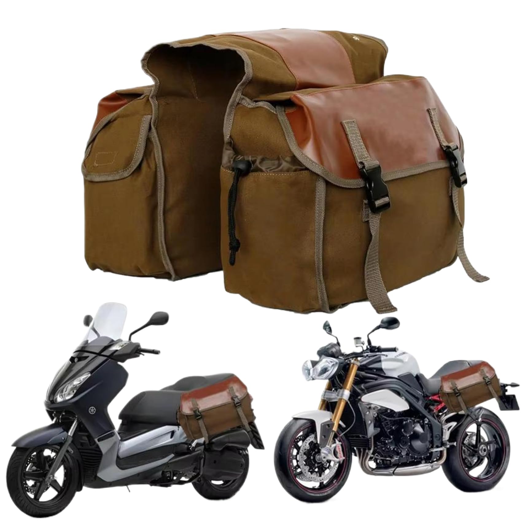 Cunlvyyds Bike Pannier 2 Fach großer Kapazitätsbike-Rack-Beutel mit Seitentaschen Leinwand Heckradbeutel mit Schnallen Deckel mit mehrstermaligen Fahrradbeutel für Motorrad, Roller, Fahrrad von Cunlvyyds