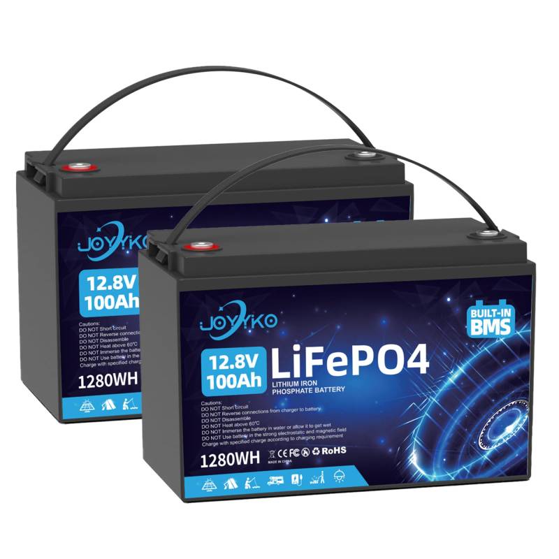 2 Stück Lifepo4 100Ah 12V Lithium Batterie mit Deep Cycle 12.8v 100Ah Wiederaufladbar Batterie mit BMS Schutz 15000 Zyklen Perfekter Ersatz Bleiakku Geeignet für Wohnmobil, Boote, Camping von Cunsieun