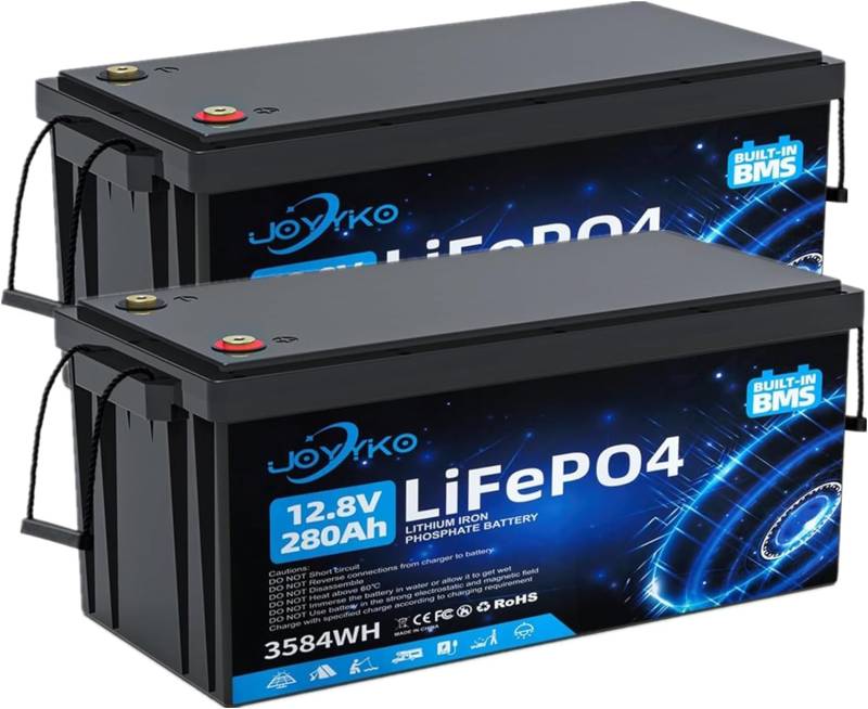 2 Stück Lifepo4 100Ah 12V Lithium Batterie mit Deep Cycle 12.8v 100Ah Wiederaufladbar Batterie mit BMS Schutz 15000 Zyklen Perfekter Ersatz Bleiakku Geeignet für Wohnmobil, Boote (Neu 280Ah-2 Stück) von Cunsieun