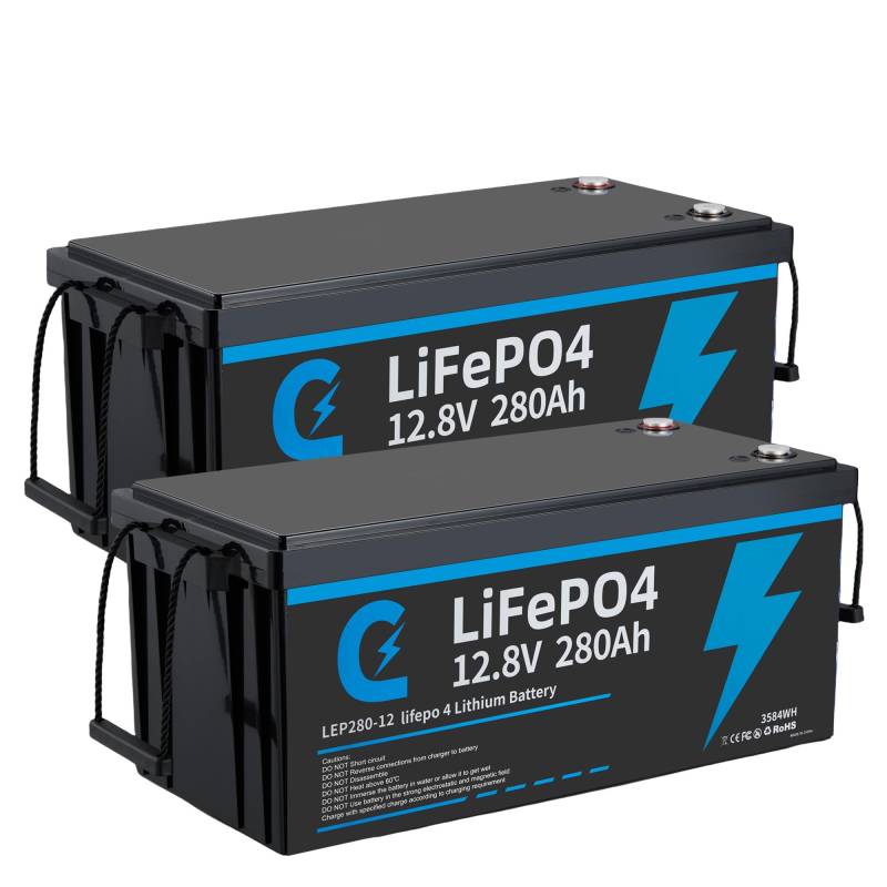 2 Stück Lifepo4 280Ah 12V Lithium Batterie mit Deep Cycle 12.8v 280Ah Wiederaufladbar Batterie mit BMS Schutz 15000 Zyklen Perfekter Ersatz Bleiakku Geeignet für Wohnmobil, Boote,Camping (2 Stück) von Cunsieun