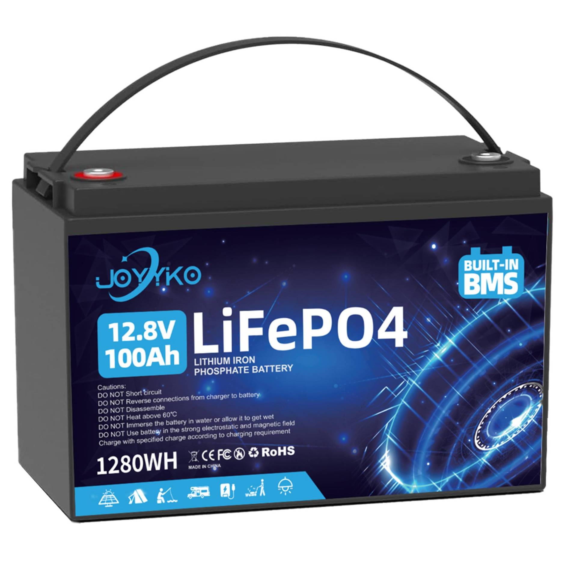 Lifepo4 100Ah 12V Lithium Batterie mit Deep Cycle 12.8v 100Ah Wiederaufladbar Batterie mit BMS Schutz 15000 Zyklen Perfekter Ersatz Bleiakku Geeignet für Wohnmobil, Boote, Camping (100ah) von Cunsieun