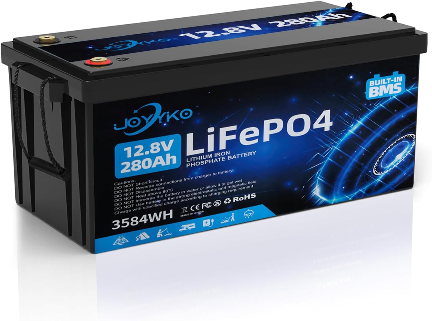 Lifepo4 280Ah 12V Lithium Batterie mit Deep Cycle 12.8v 280Ah Wiederaufladbar Batterie mit BMS Schutz 15000 Zyklen Perfekter Ersatz Bleiakku Geeignet für Wohnmobil, Boote, Camping (280ah) von Cunsieun