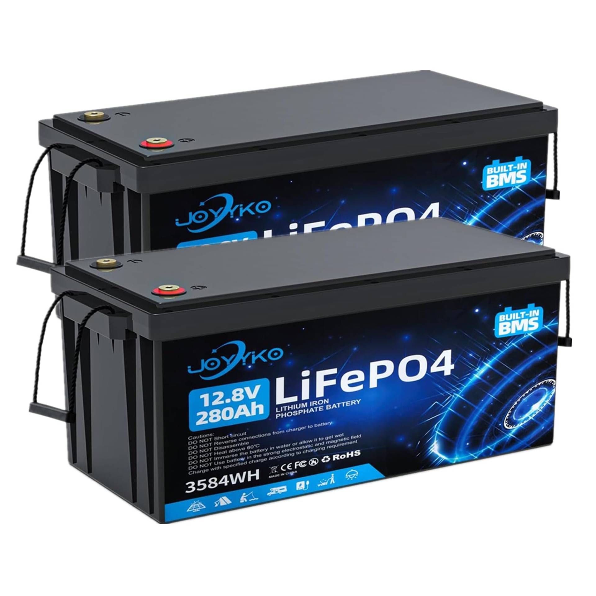 Lifepo4 280Ah 12V Lithium Batterie mit Deep Cycle 12.8v 280Ah Wiederaufladbar Batterie mit BMS Schutz 15000 Zyklen Perfekter Ersatz Bleiakku Geeignet für Wohnmobil, Boote, Camping (280ah-2 Stück) von Cunsieun