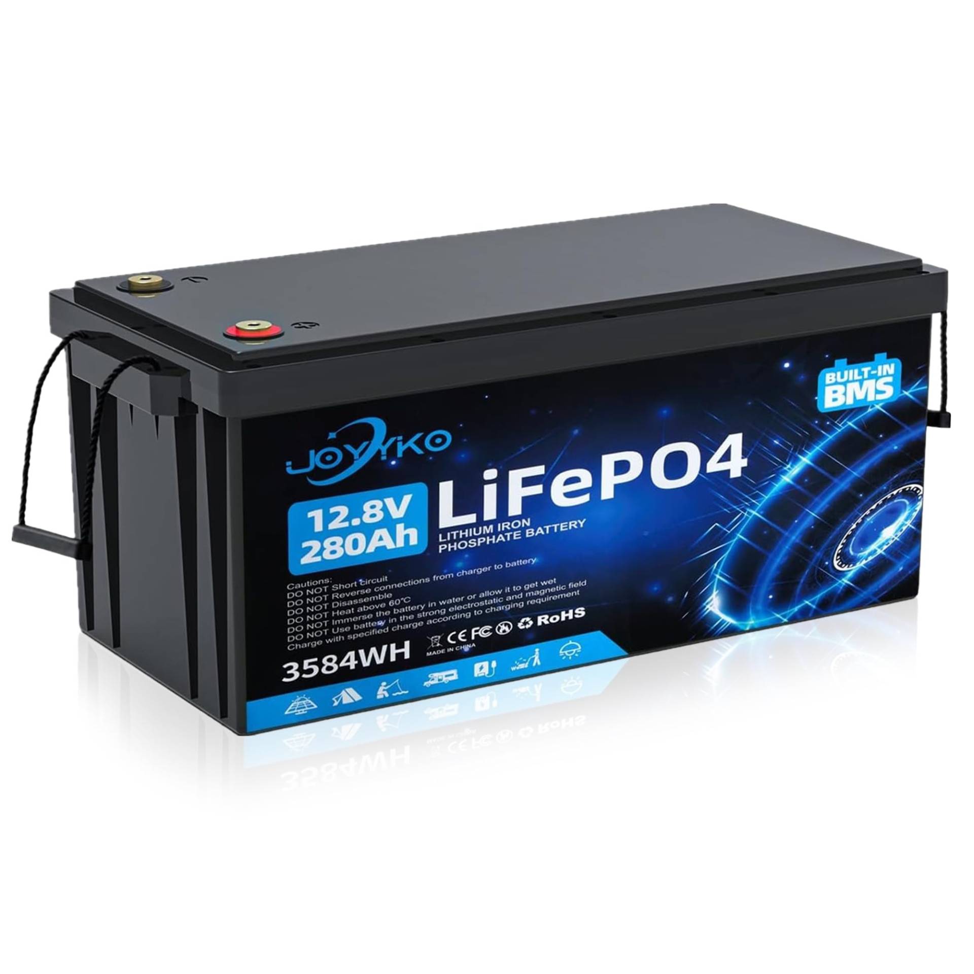 LiFePO4 280Ah 12V Batterie mit BMS für Low-Temperature-Schutz und 6000-15000 Zyklen, 3584Wh Lithiumbatterie für Wohnmobile, Solaranlagen, Boote, Haushalte, Solarpanel-Kits und Camping (12.8V 280Ah) von Cunsieun