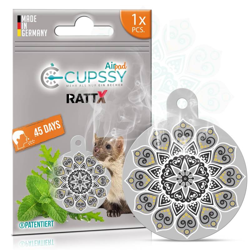 Cupssy® AirPad, Rattix, Duftpad, Parfümträger zur Abwehr von Ratten, Mäusen und Ungeziefer, Hält Nagetiere fern, zu Hause, Garage, Keller, Dachboden, Auto, Marderschreck, 1er Set von Cupssy