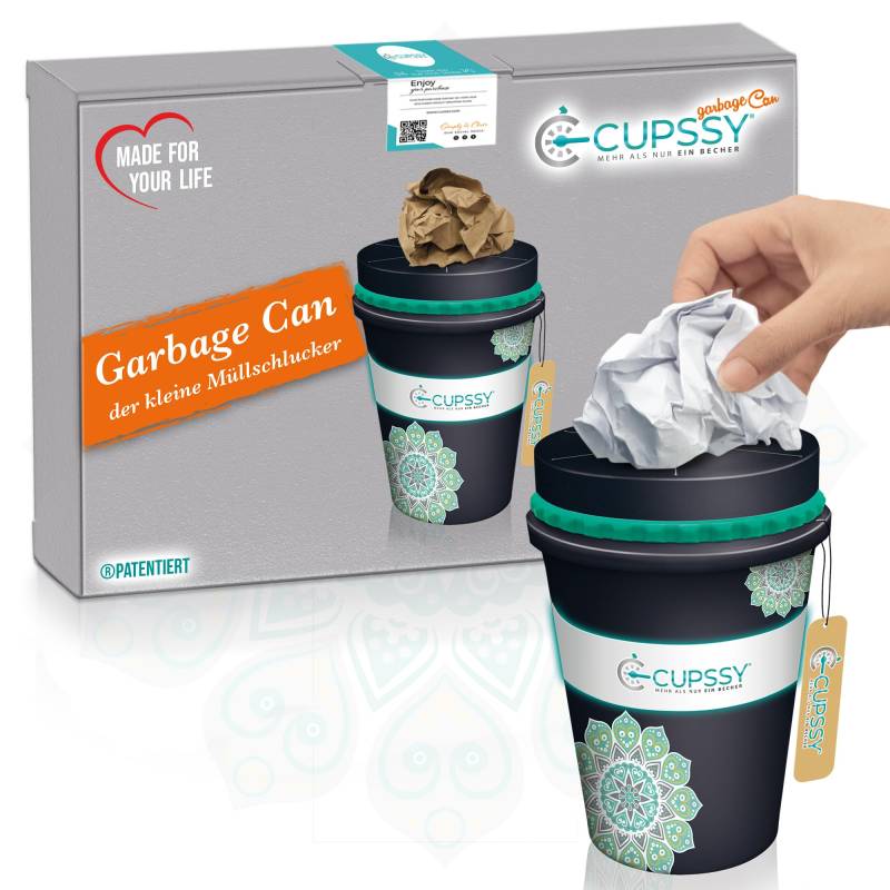 Cupssy® GarbageCan I Mülleimer Auto I Auto Gadget | Auto zubehör Innenraum I Auto Mülleimer I im Getränkehalter I Mini Mülleimer & Hygiene Organizer Auto I Innenraum I Top Auto Organizer |1x Schwarz von Cupssy