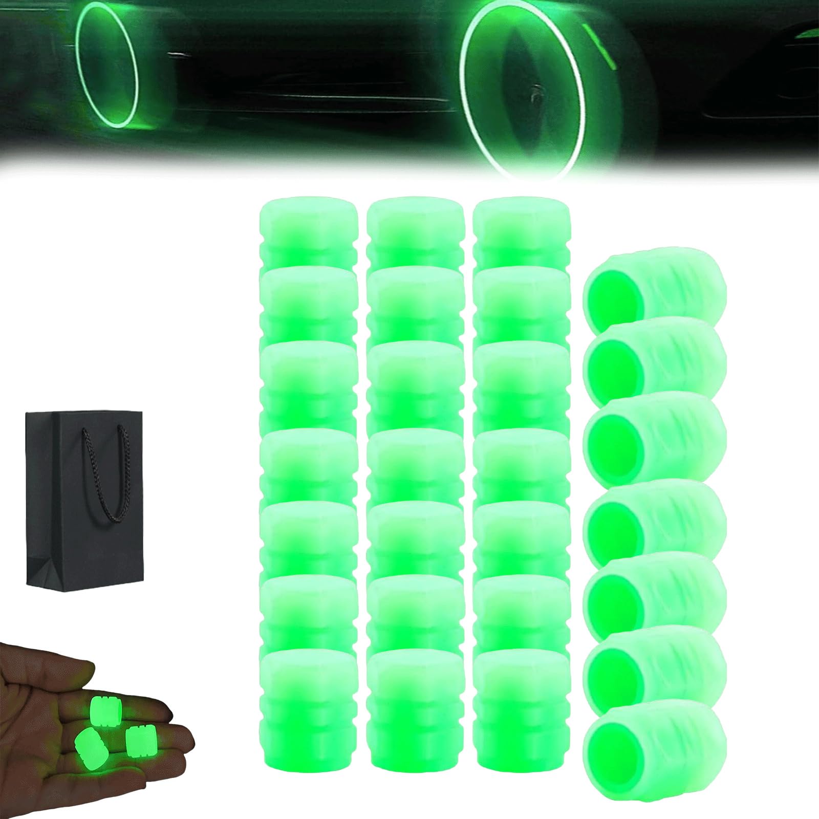 50/100pcs Pcs Fluorescent Tire Valve Caps,Glow In The Dark Tire Valve Caps,Tire Valve Stem Caps,Glowing Tire Air Caps for Cars,Trucks, Bikes,Motorcycles,Bicycles (Green, 50pcs) von Curject