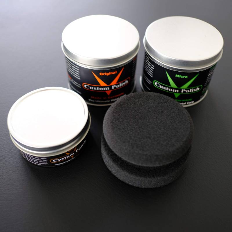 CUSTOM POLISH Polierset 800g Metallpflege + 150ml Wax Lederpflege + Polierpad von Custom Polish