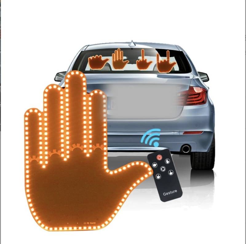 LED-Fingerlicht fürs Auto mit Fernbedienung – 4-Modus-Handgesten-Warnlicht, Anti-Auffahrunfall-Licht, interaktives Handflächenlicht, lustiges Autozubehör, ideales Geschenk für Autofahrer(Men's) von Cutehorse