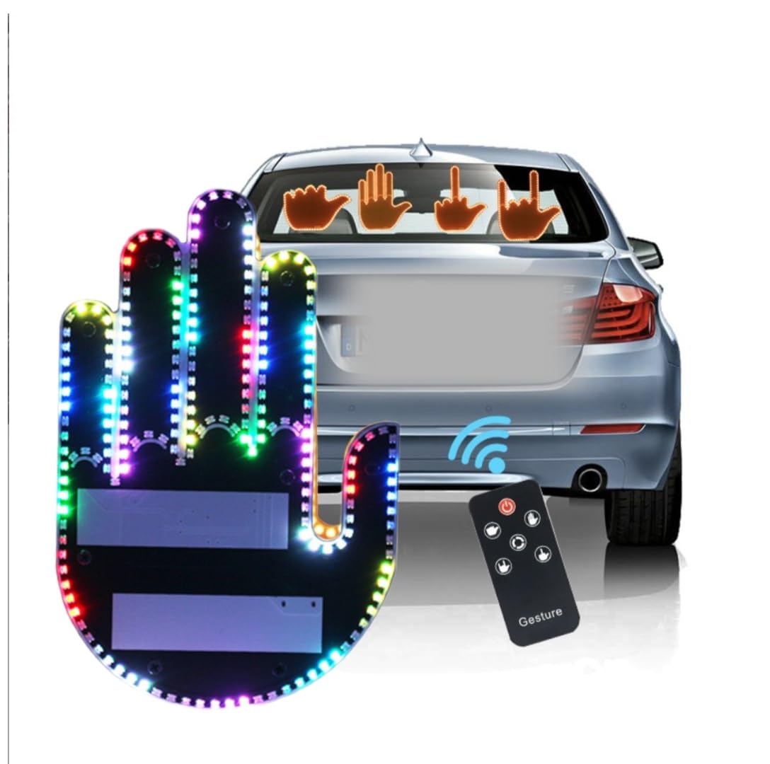 LED-Fingerlicht fürs Auto mit Fernbedienung – 4-Modus-Handgesten-Warnlicht, Anti-Auffahrunfall-Licht, interaktives Handflächenlicht, lustiges Autozubehör, ideales Geschenk für Autofahrer(Pro) von Cutehorse