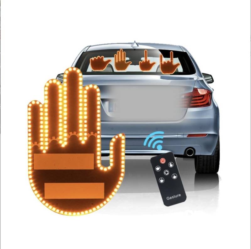 LED-Fingerlicht fürs Auto mit Fernbedienung – 4-Modus-Handgesten-Warnlicht, Anti-Auffahrunfall-Licht, interaktives Handflächenlicht, lustiges Autozubehör, ideales Geschenk für Autofahrer(Women's) von Cutehorse