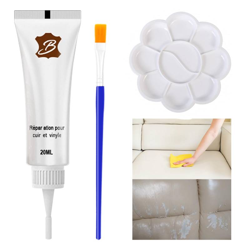 Cutiolly Leder Reparatur Set,Lederreparatur Creme,Leder Restaurator,Leder Kunstleder Reparatur Set,Lederreparatur Flüssigleder,Crema Riparazione Pelle Nera,Leder Autositze,Sofas,Reparatur,Weiß von Cutiolly