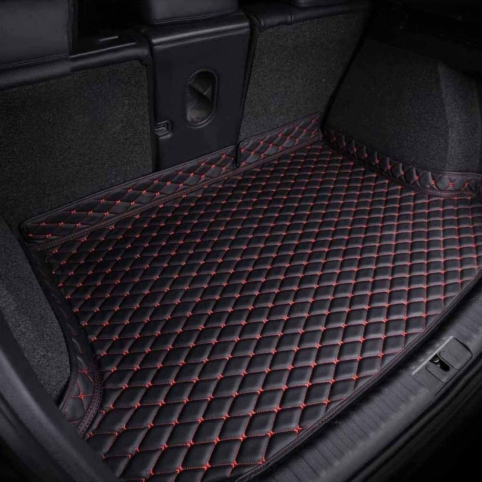 Auto Leder Kofferraummatten FüR B-ENZ GLK X204 2008-2015, Kofferraumwanne Schutzmatten Cargo Teppich rutschfest Staubdicht ZubehöR,D/Black-Red von CutuLi