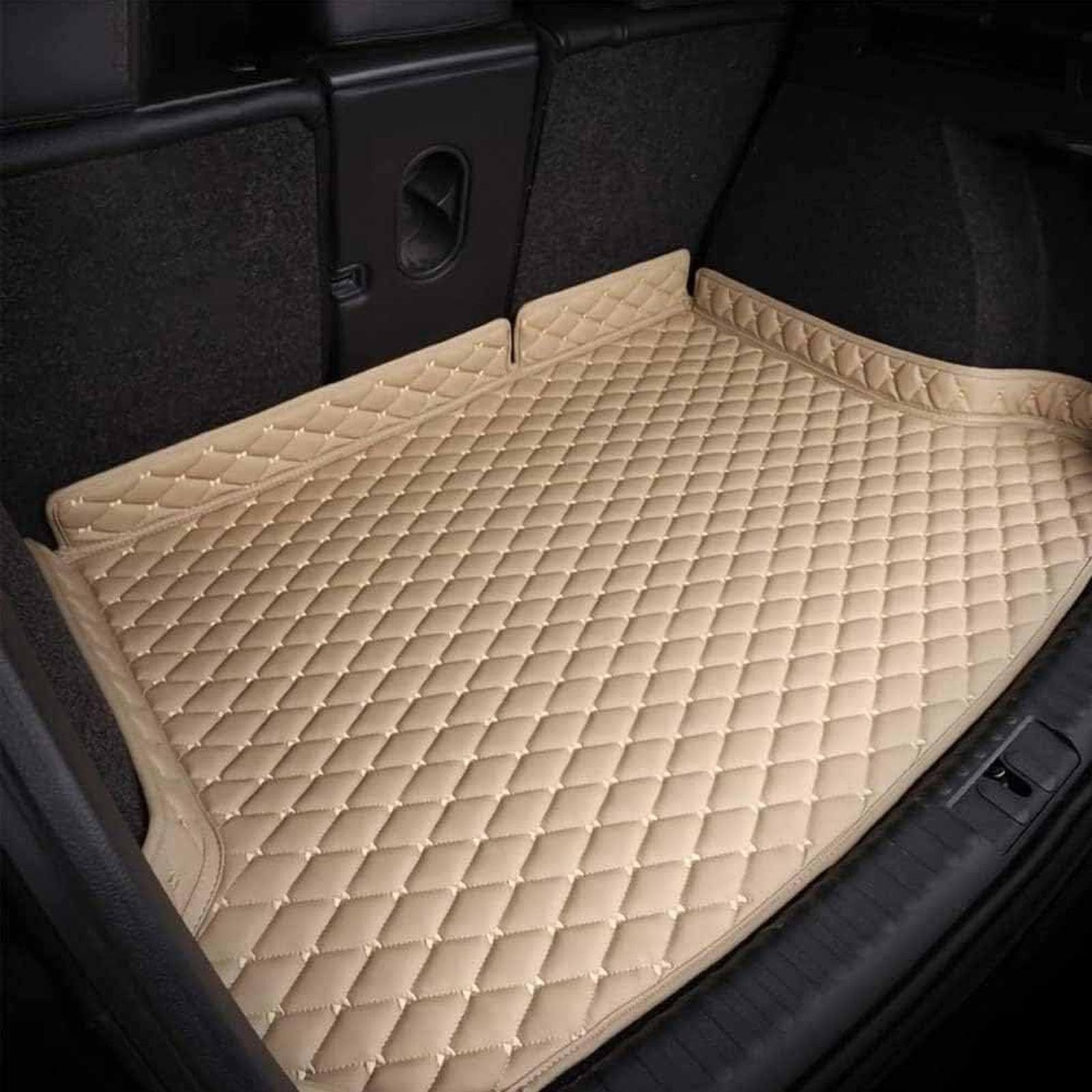 Auto Leder Kofferraummatten für FIAT 500/500C/500E/Abarth 500 2007-2022, Kofferraumwanne Cargo Schutzmatte rutschfest Staubdicht Pad Auto ZubehöR,B/Beige von CutuLi