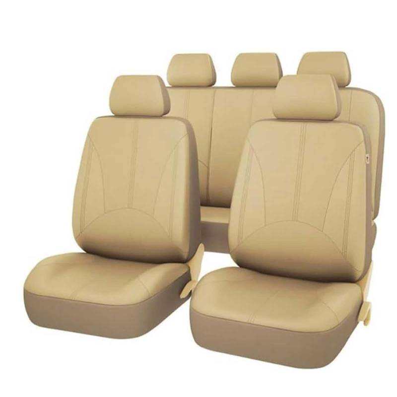 Auto Sitzbezüge Sets FüR Fo-rd Tourneo Custom 2015-2023, Leder Komplett-Set Autositzbezüge Wasserdicht Atmungsaktiv Auto Innenraum Zubehör,F/Beige von CutuLi