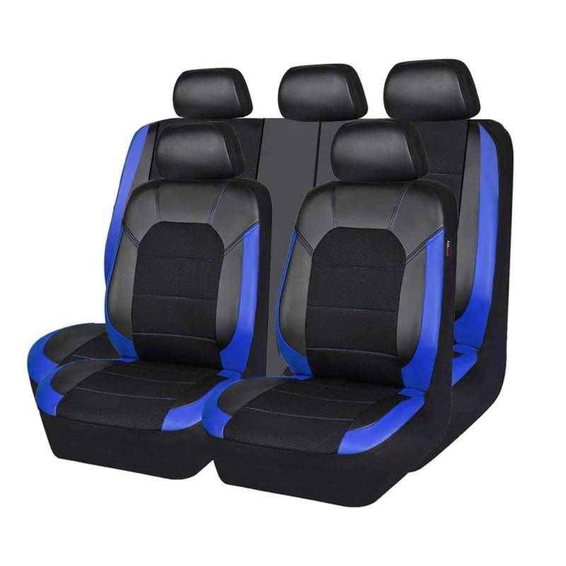 Auto Sitzbezüge Sets FüR Fo-rd Transit Custom 2016-2024, Leder Auto Schonbezug Full Set Sitzbezug Vordersitze Rücksitzschoner Auto Zubehör,A/Black Blue von CutuLi