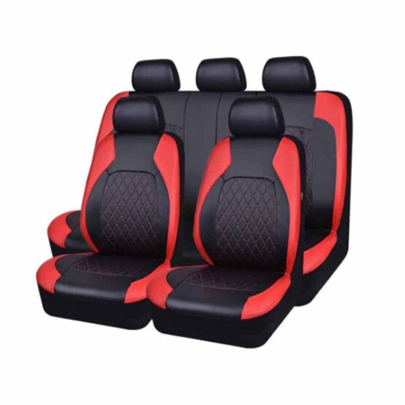 Auto Sitzbezüge Sets Für Citroen C3 Aircross C4 Aircross C5 Aircross C5 Aircross S, 9 Stück Leder Set Sitzbezug Komplett-Set wasserdichte Autositzschoner Zubehör,D/9pcs Set Red von CutuLi