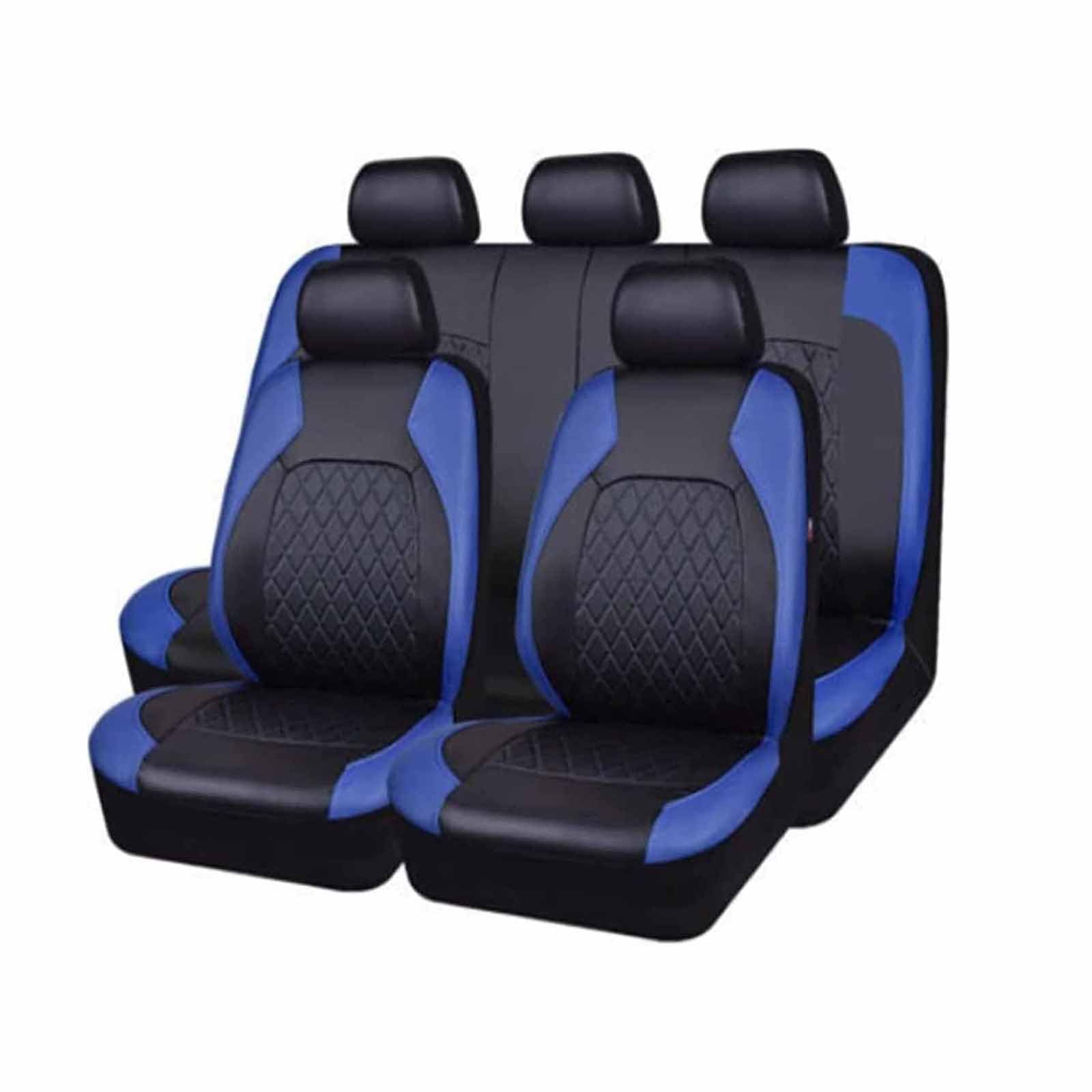 Auto Sitzbezüge Sets Für Peugeot 207 CC (WD) Cabrio 2007-2015, 9 Stück Leder Set Sitzbezug Komplett-Set wasserdichte Autositzschoner Zubehör,C/9pcs Set Blue von CutuLi