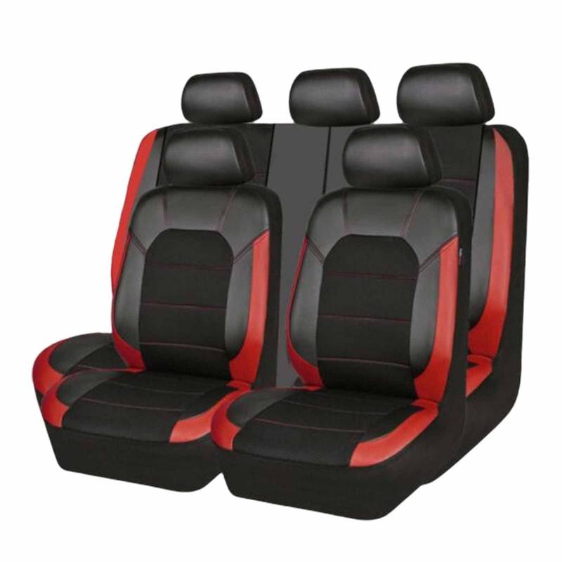 Auto-Sitzbezug Für Peugeot 206 CC 2D / 207 CC WD Coupé Cabrio 2001-2015, 9PCS Auto Leder Autositz Sitzschoner Wasserdicht Bequem Innenraum Zubehör,D/9pcs Set Black-Red von CutuLi