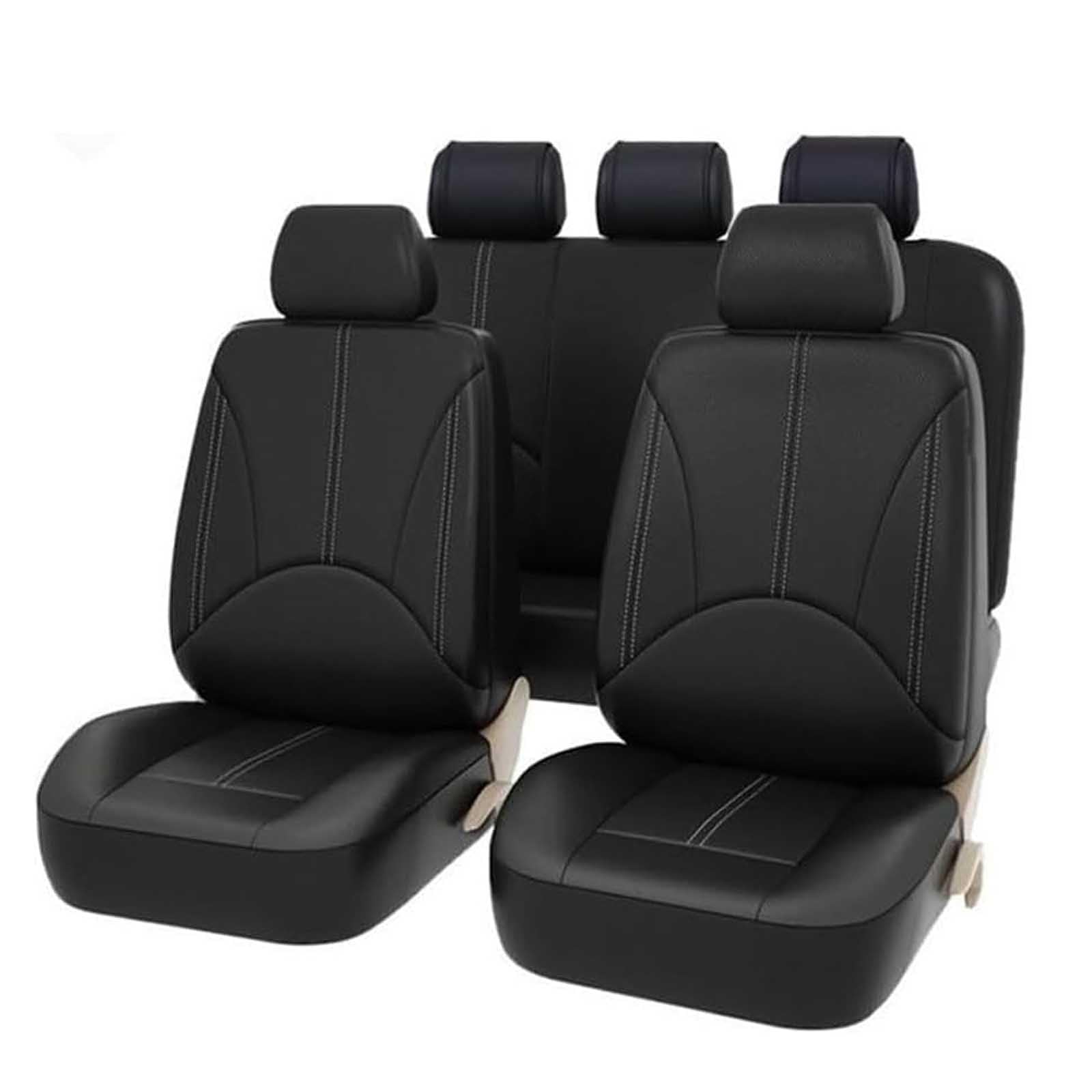 CutuLi Auto Sitzbezüge Sets FüR Nissan Navara NP300/D23 2015-2018, Leder Komplett-Set Autositzbezüge Wasserdicht Atmungsaktiv Auto Innenraum Zubehör,A/Black von CutuLi