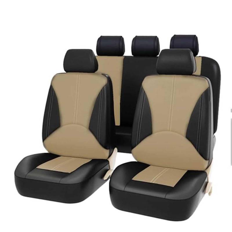 CutuLi Auto Sitzbezüge Sets FüR Nissan Navara NP300/D23 2015-2018, Leder Komplett-Set Autositzbezüge Wasserdicht Atmungsaktiv Auto Innenraum Zubehör,E/Black Beige von CutuLi