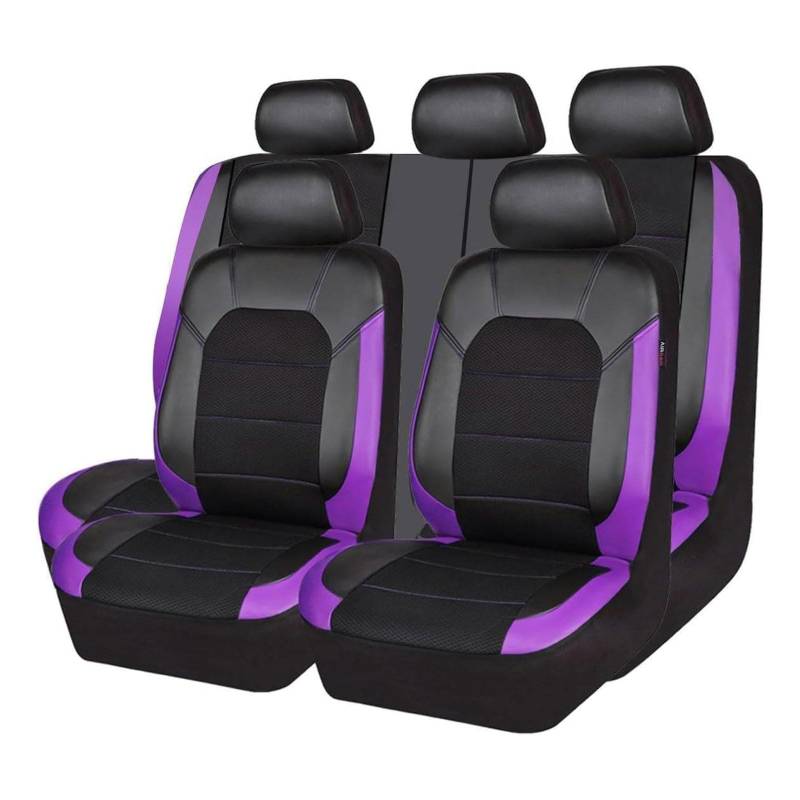 CutuLi Auto Sitzbezüge Sets FüR Nissan Qashqai II (J12) 2021-2024, Leder Auto Schonbezug Full Set Sitzbezug Vordersitze Rücksitzschoner Auto Zubehör, D/Black Purple von CutuLi