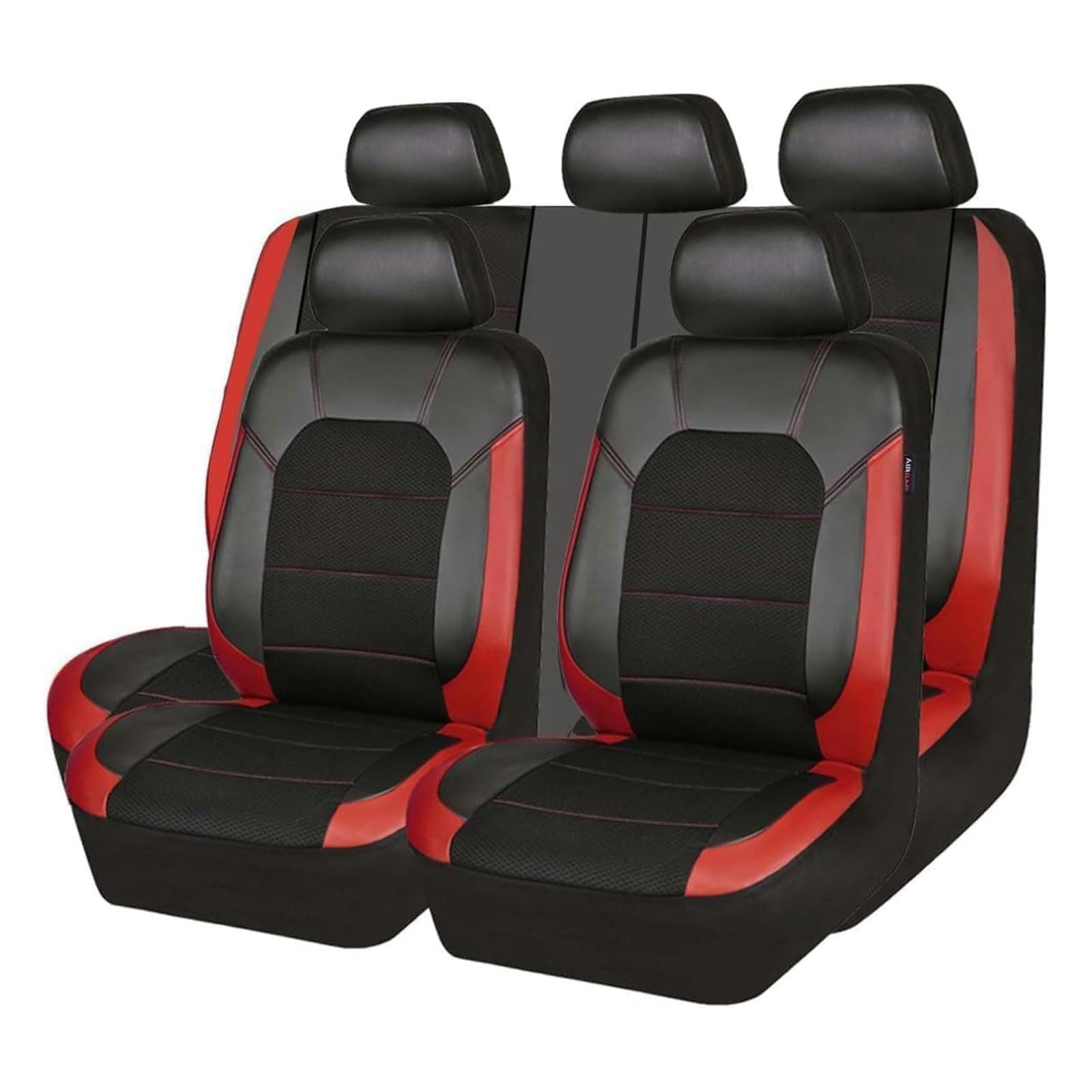 CutuLi Leder Auto Sitzbezug Set für Peugeot 207, 207CC, 207 SW, 206, 206CC, 206 SW, 208, 307, 308, 2008, 3008 - Schwarz/Rot von CutuLi