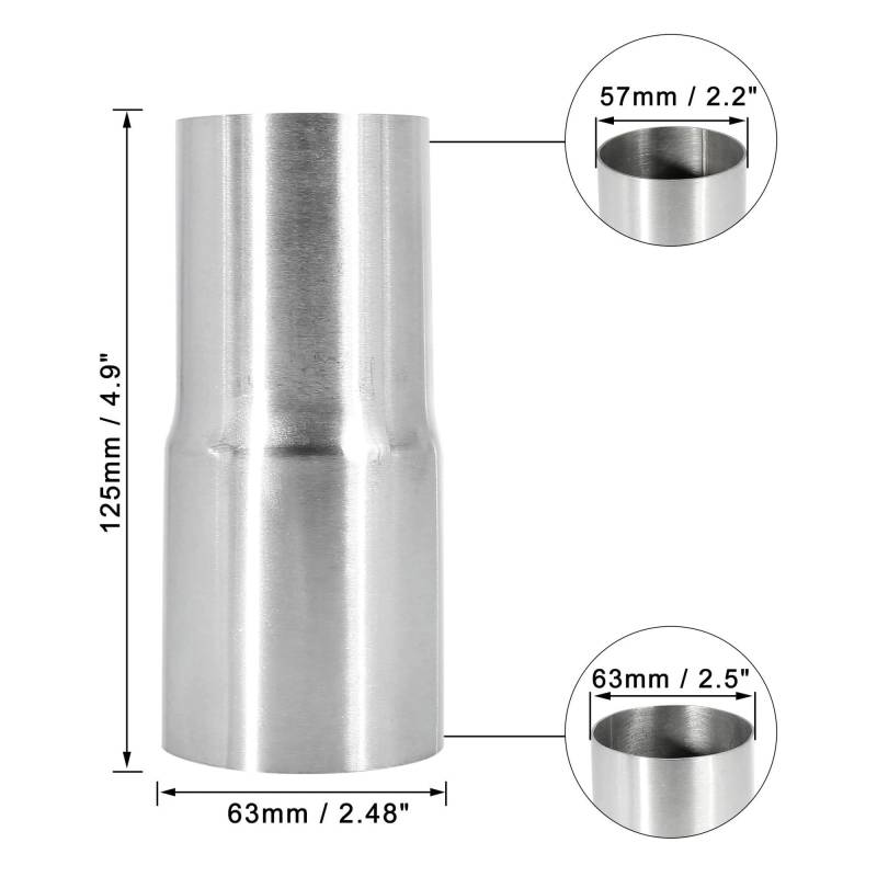 Endrohr 2,2" ID 2,5" OD Auto Universal Doppelventil Auspuff Geschweißt Rohr Adapter Reduzierstück Anschluss Stahl Pipeline Schalldämpfer Kit Auspuff Endrohr(B) von Cvgffs