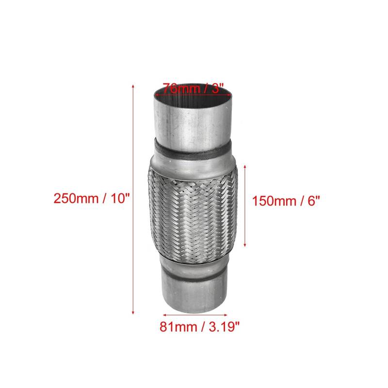 Endrohr 2 Stück Edelstahl-Schalldämpfer-Auspuff-Flexrohre, Flexible Auto-Auspuffrohre, Auspuffverbindungen, 51 Mm, 65 Mm, 75 Mm Auspuff Endrohr(76x150x250mm) von Cvgffs