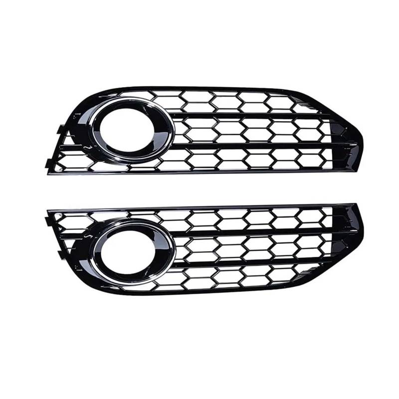 Front Kühlergrille Frills Für A4 B8 Für B8.5 Für Allroad 2009-2015 8K0807681J 2 STÜCKE Auto Frontstoßstange Nebelscheinwerfer Lampengitterabdeckung Gitter Kühlergrill(Black Silver Ring) von Cvgffs