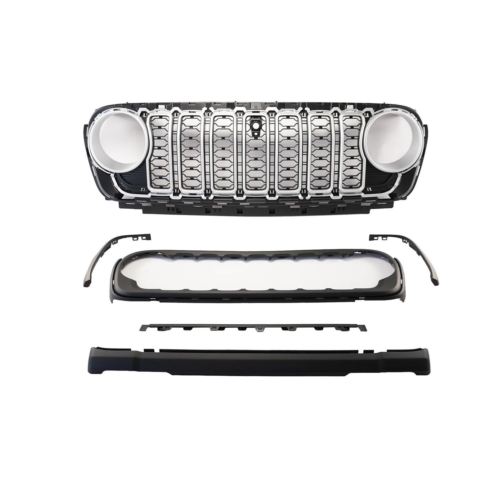 Frontstoßstange Spoiler Für Jeep Für Wrangler JL JT 2018 2019 2020 2021 2022-2024 Auto Vorderen Stoßfänger Mesh Grille Mit Kamera Loch Silber Außen Zubehör Frontstoßstange Lip(Silber) von Cvgffs