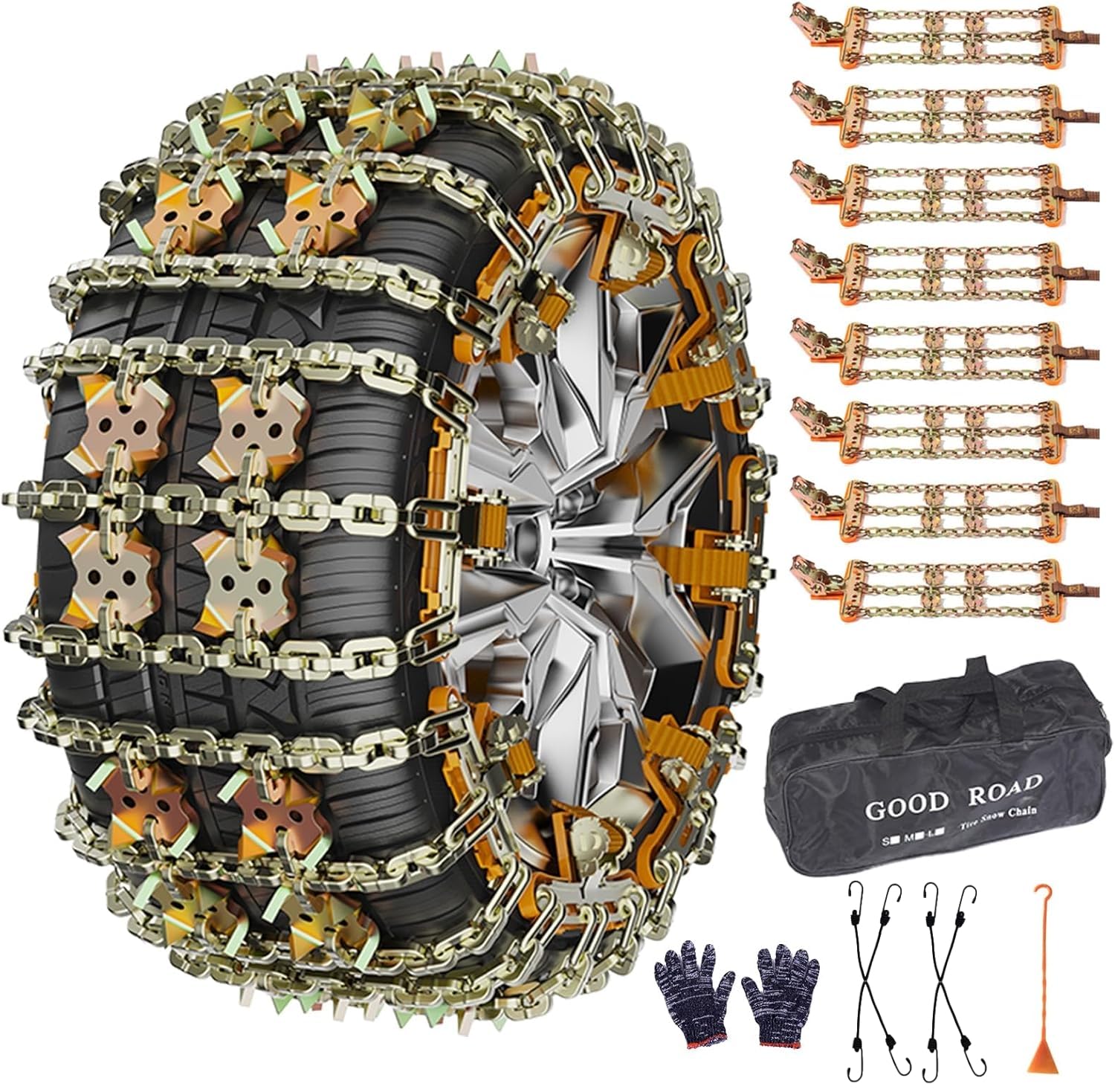 Schneeketten für Autos, Reifenketten für SUV, Pickup-LKW, verstellbar, universal, Notfall-Verdickung, rutschfeste Traktionsketten, 8 Stück (Reifenbreite 175–265 mm) von Cxinziisag