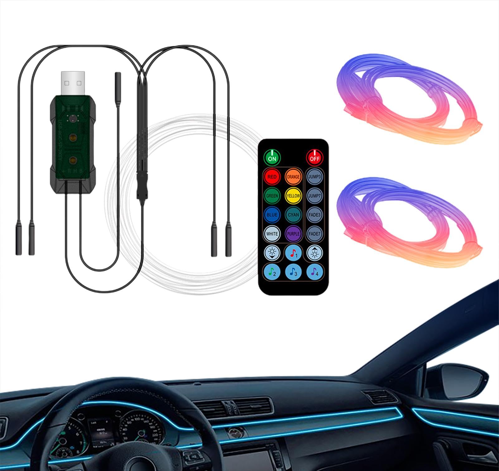 Cyatfcn Auto-Innenbeleuchtung, LED-Streifenlichter für Autos | Zuschneidbare USB-Innenbeleuchtung,Auto-Umgebungsbeleuchtungsset mit Fernbedienung, Synchronisierung mit Musik für Autos, Autoladegerät, von Cyatfcn