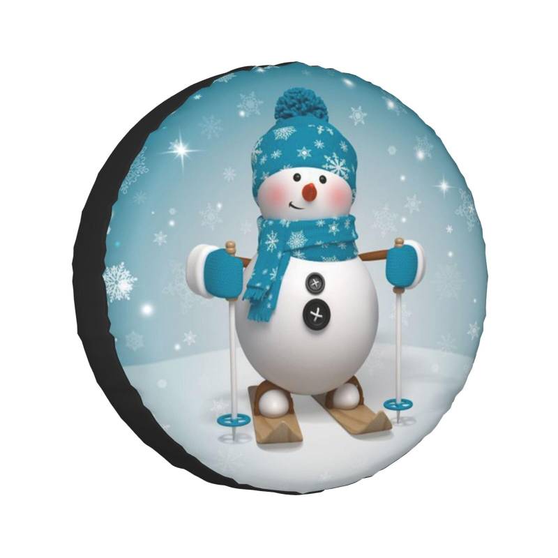 3D Lovely Christmas Cartoon Skifahren Schneemann Schneeflocke Druck Ersatzreifen Abdeckung Universal Rad Schutzhülle Wasserdicht passend für Anhänger, Wohnmobil, SUV, LKW und viele Fahrzeuge 35,6 cm von Cykazhst