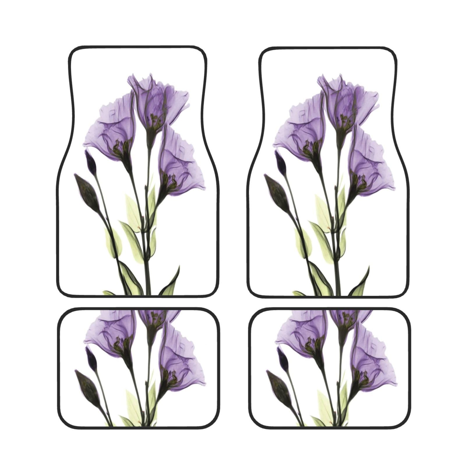 Auto-Fußmatten mit schönem violettem Blumen-Giclée-Druck, universal, 4 Stück, vorne und hinten, passend für Auto, SUV, Van und LKW von Cykazhst