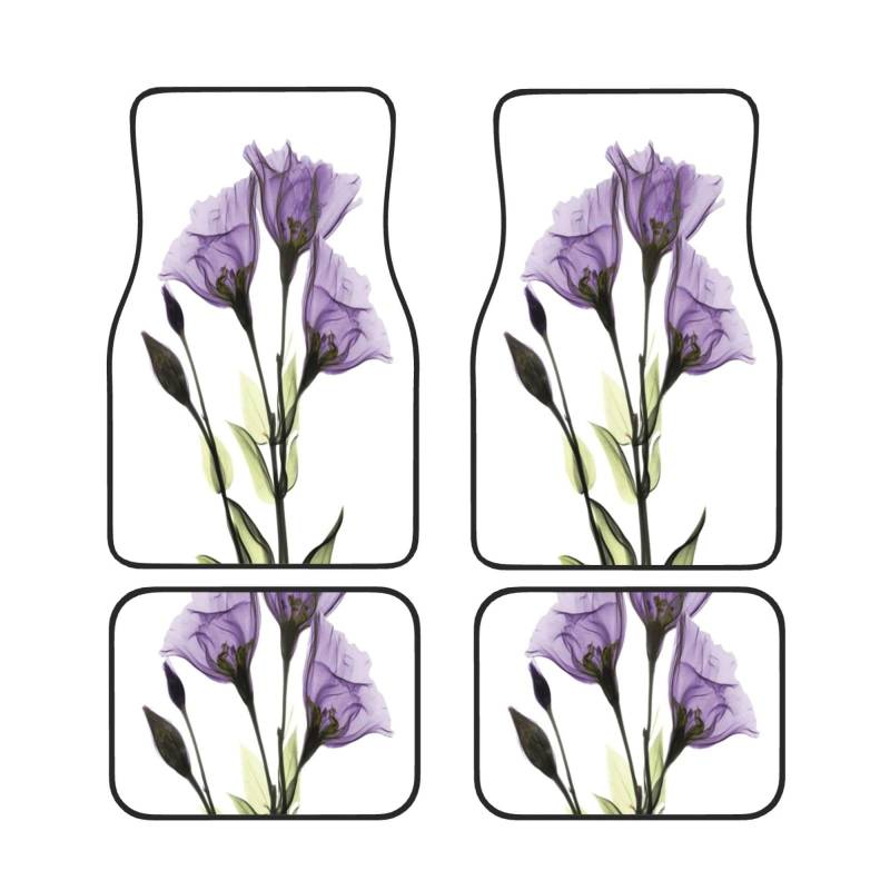 Auto-Fußmatten mit schönem violettem Blumen-Giclée-Druck, universal, 4 Stück, vorne und hinten, passend für Auto, SUV, Van und LKW von Cykazhst